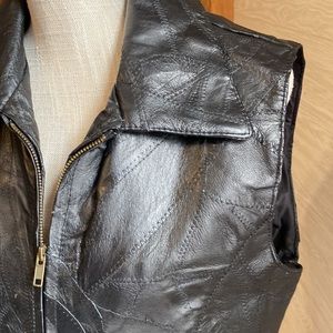 Black leather patchwork vest. Size L ❤️